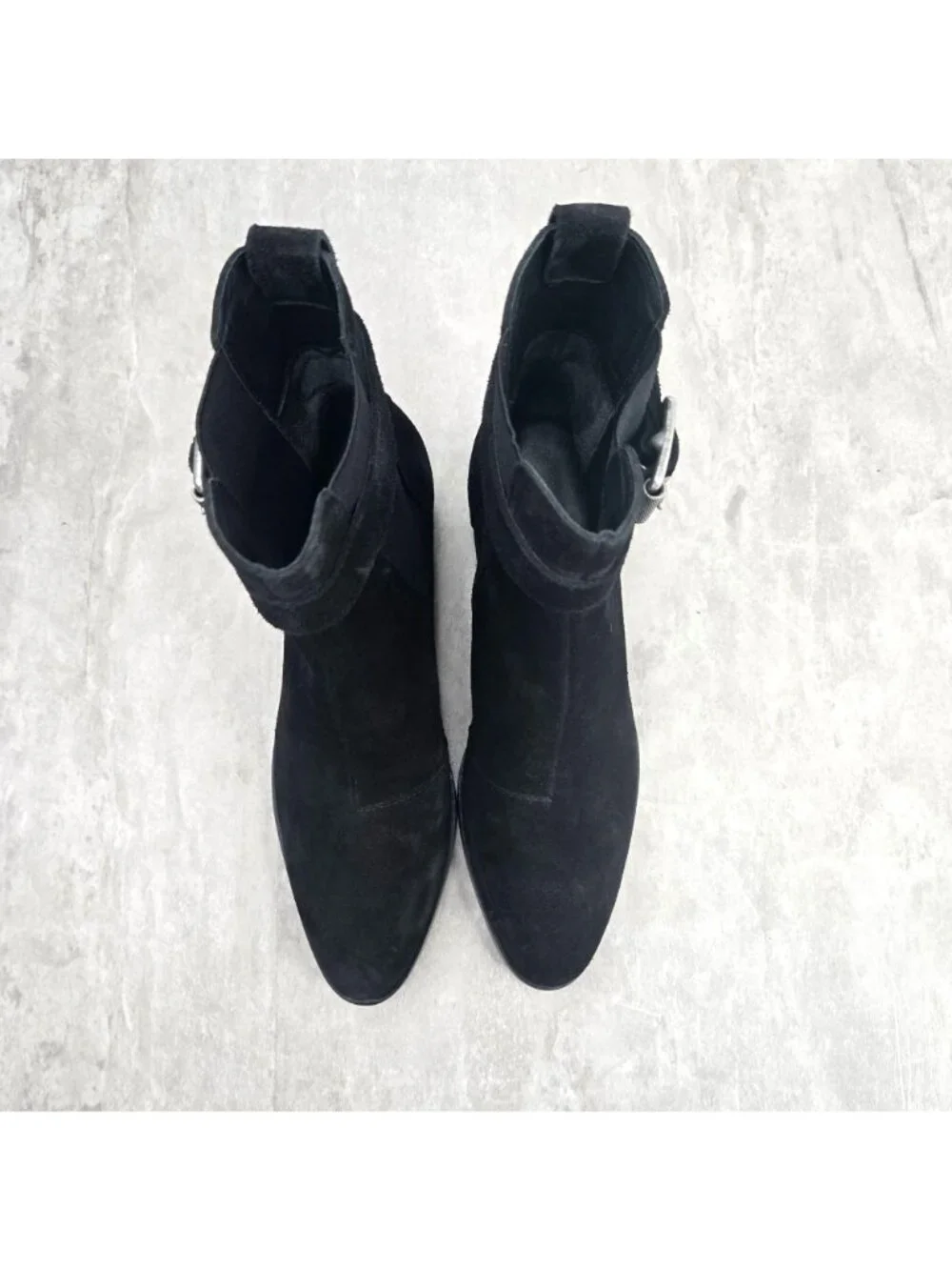 Rag & Bone Moto Boots Size 6.5 Black Suede Biker Block Heel Chelsea Ankle Bootie